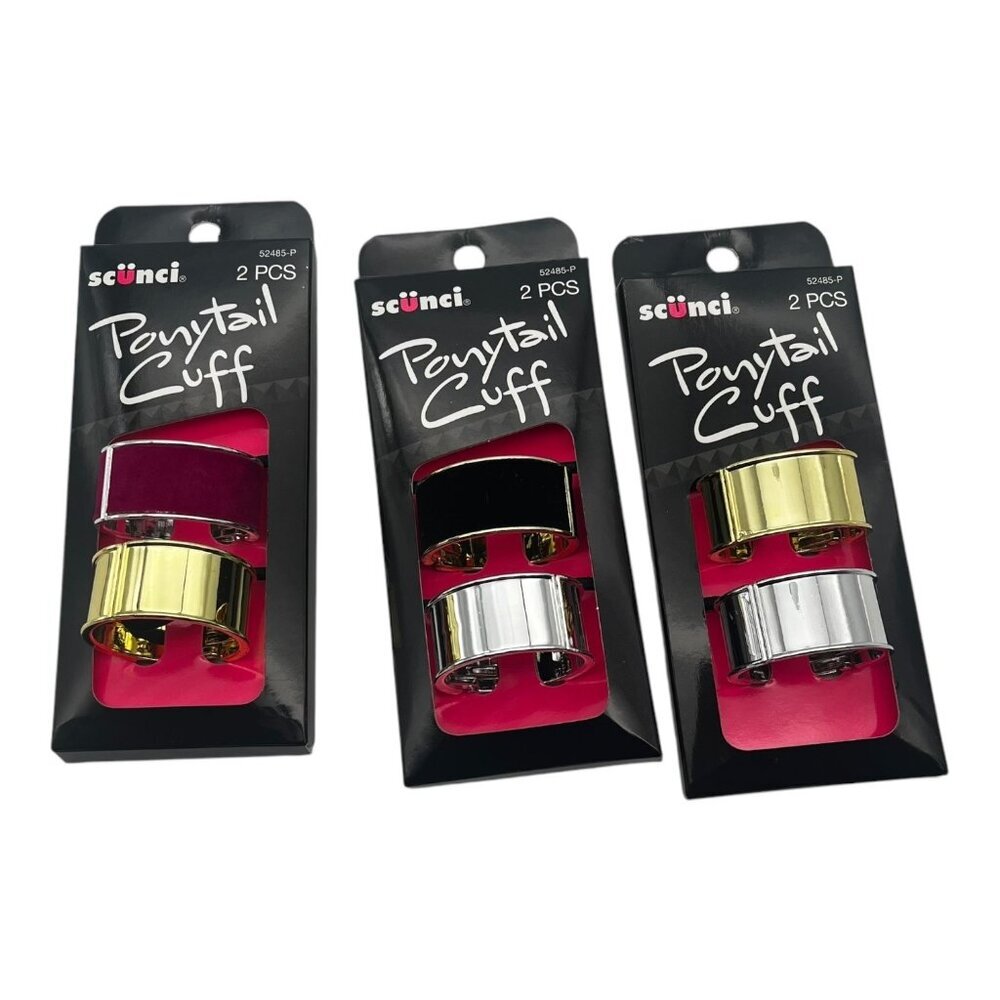 Scunci Ponytail Cuff 2 Pcs Hair Accessories Lot Of 3 Pink Gold‎ Black Silver